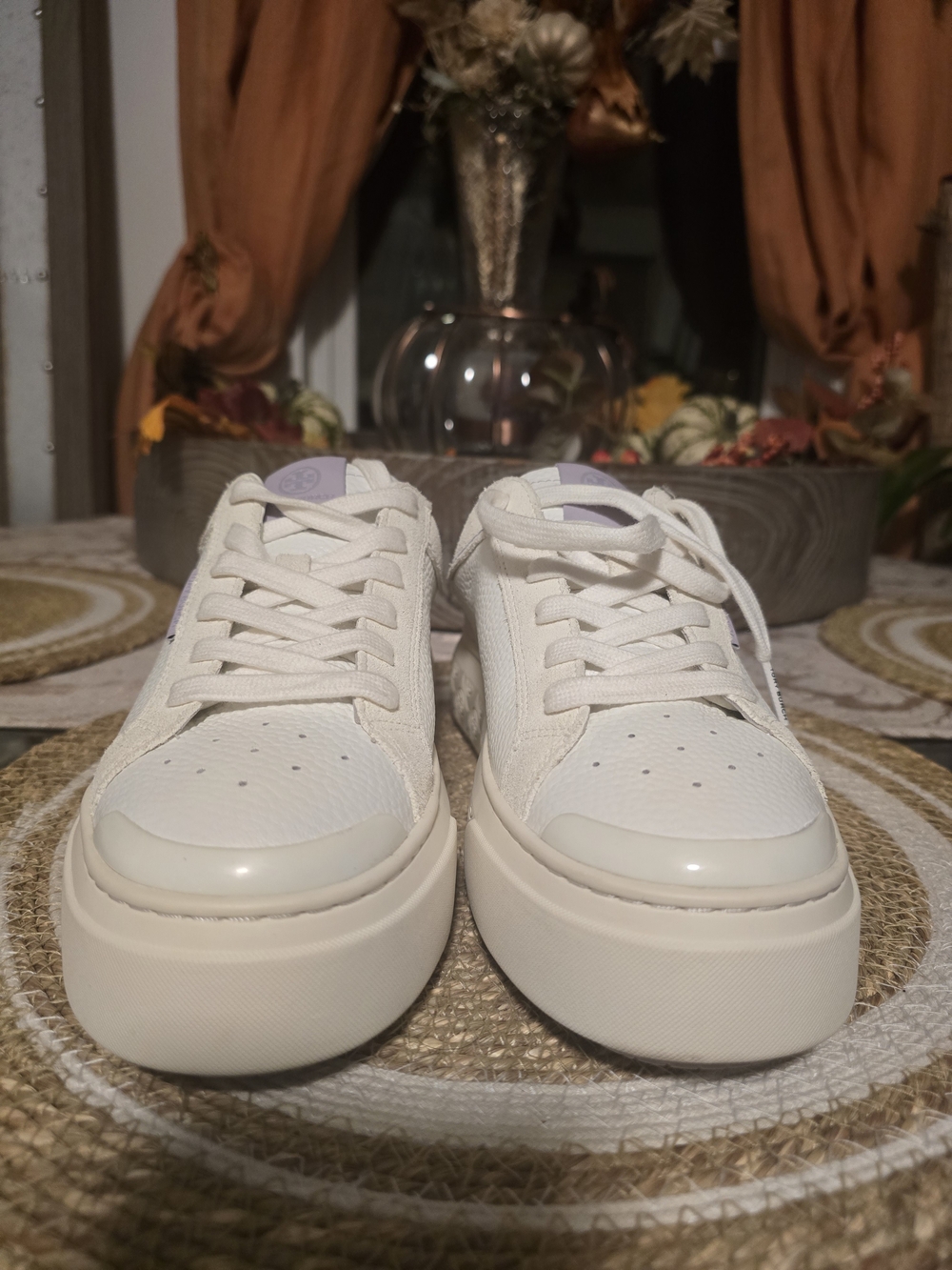 Tory Burch Cream Lace-Up Platform Sneakers
